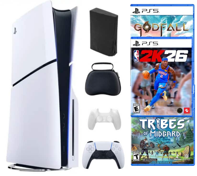 Playstation 5 Slim Disc Bundle With NBA 2K26 Game + 2 Bonus Games & Accessories - PlayStation 5