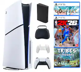 Playstation 5 Slim Disc Bundle With NBA 2K26 Game + 2 Bonus Games & Accessories - PlayStation 5