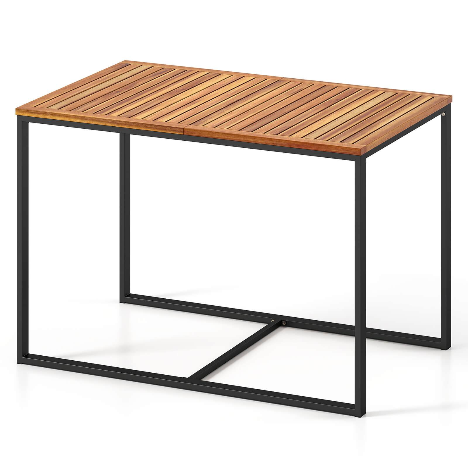Alt View 7. Costway - Costway 4-Person Acacia Wood Patio Dining Table with Metal Frame for Porch, Garden, Deck - Brown.