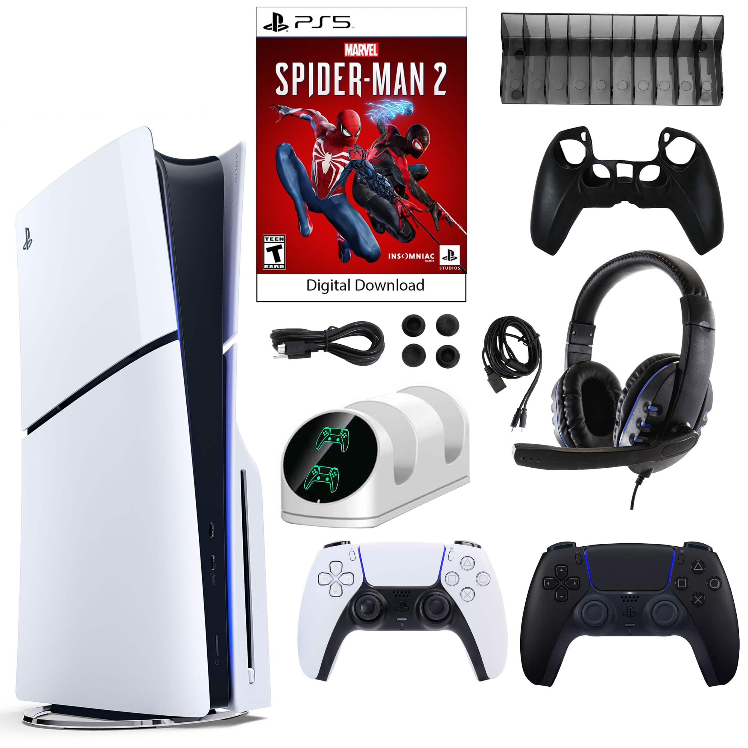 PS5 Spider Man 2 Console with Extra Black Dualsense Controller and Accessories Kit - PlayStation 5