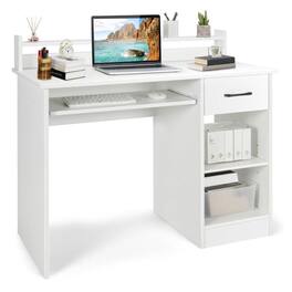 Pefilos - Study Laptop Table with Drawer & Keyboard Tray- Office Desk, Gaming Computer Desks for Study,Working,Writing - White