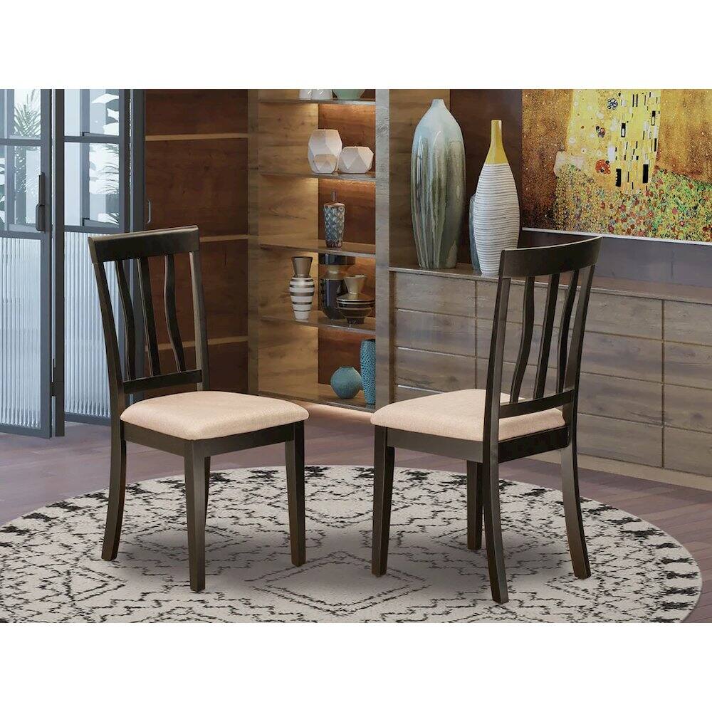 Alt View 1. East West Furniture - Antique Kitchen Dining Chairs - Linen Fabric Upholstered Wood Chairs, Set of 2 - Brown.