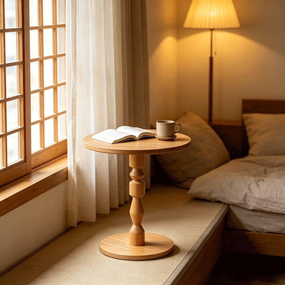 Angle. Loheer - Loheer Round Side Table Light Oak Spindle Leg Mid-Century Modern Solid Wood Pedestal End Table for Living Room - Light Oak.