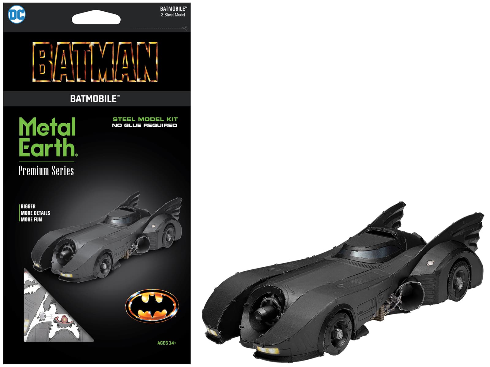 Model Kit 1989 Batmobile "Batman" (1989) Movie (Challenging Difficulty) Steel Model by Metal Earth - Black