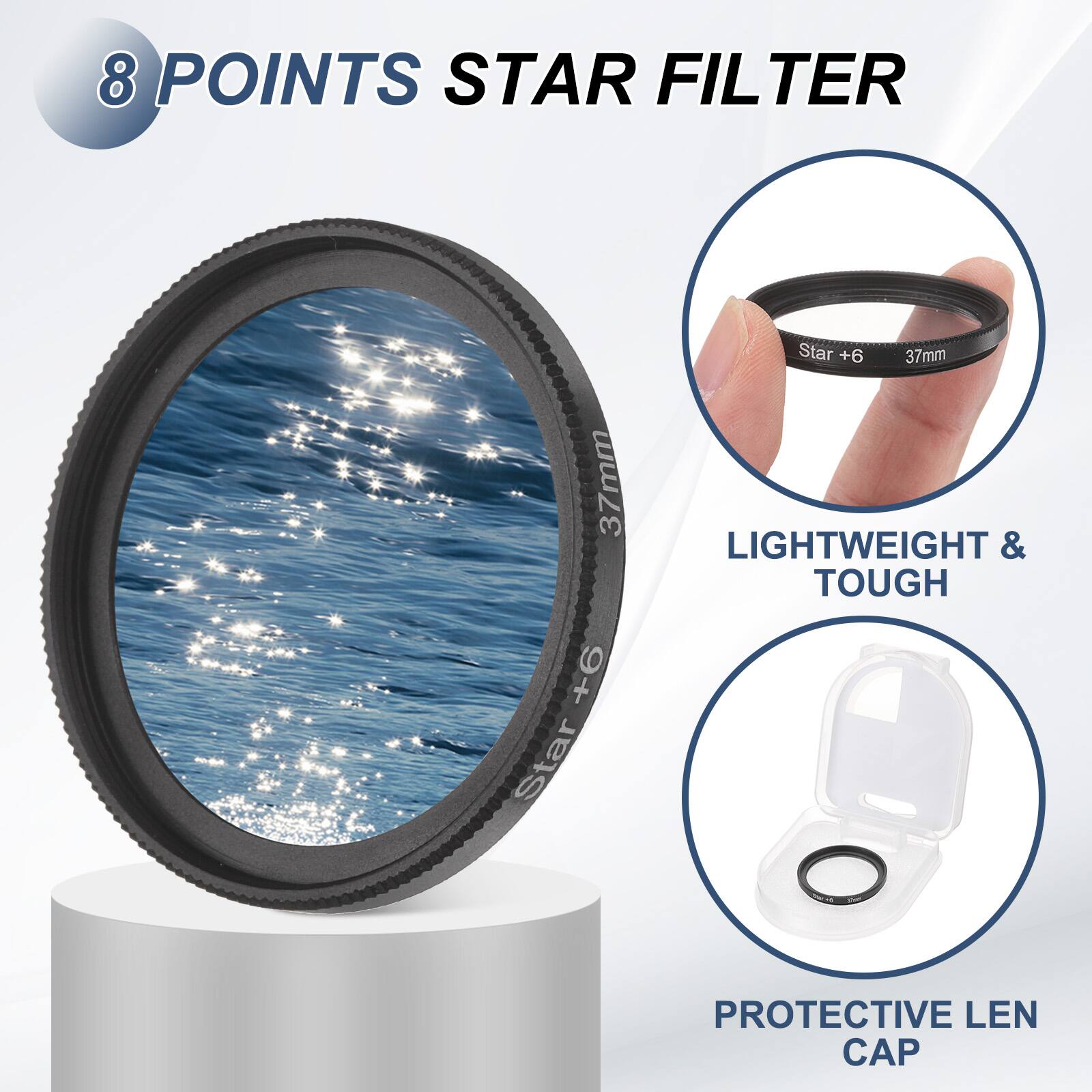 8 POINTS STAR FILTER 37mm +6 Star Star +6 37mm LIGHTWEIGHT & TOUGH C PROTECTIVE LEN CAP