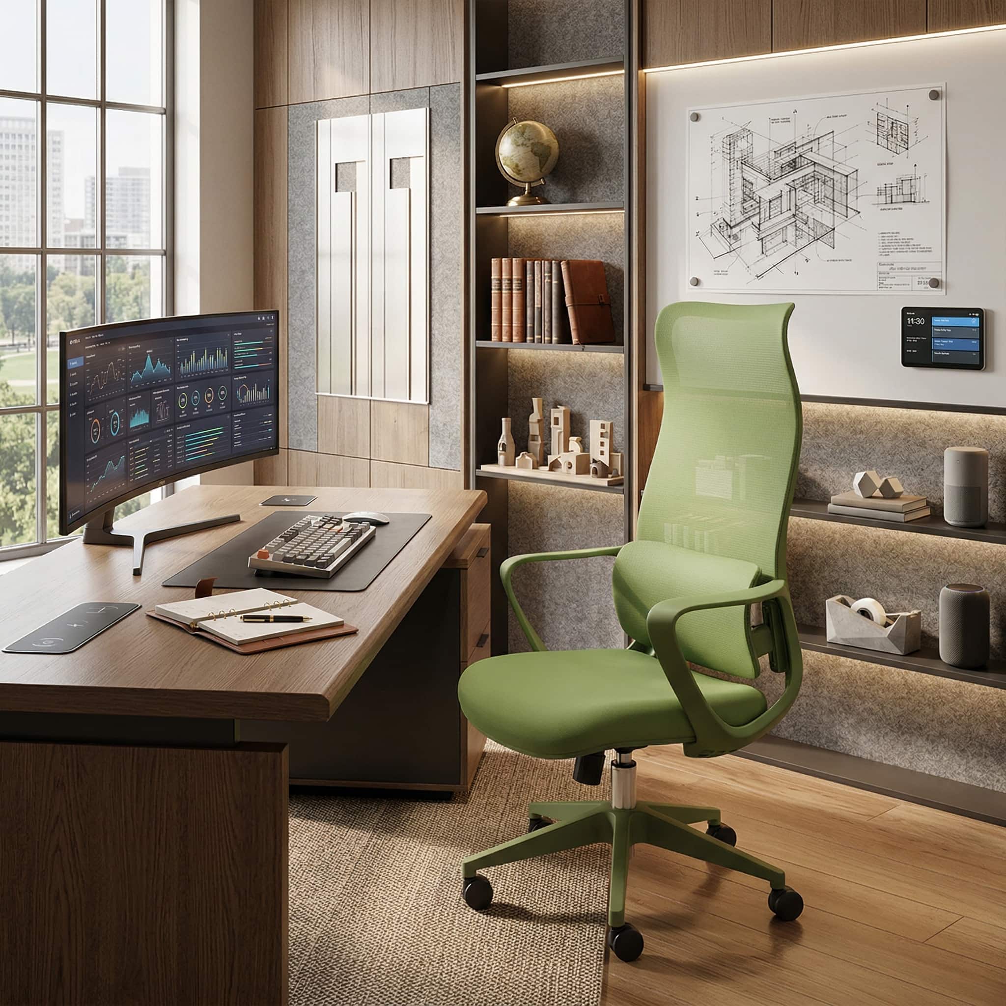 Forest'nSky - Modern Ergonomic Mesh Office Chair – High-Back Executive Desk Chair with Lumbar Support, Adjustable Height - Green