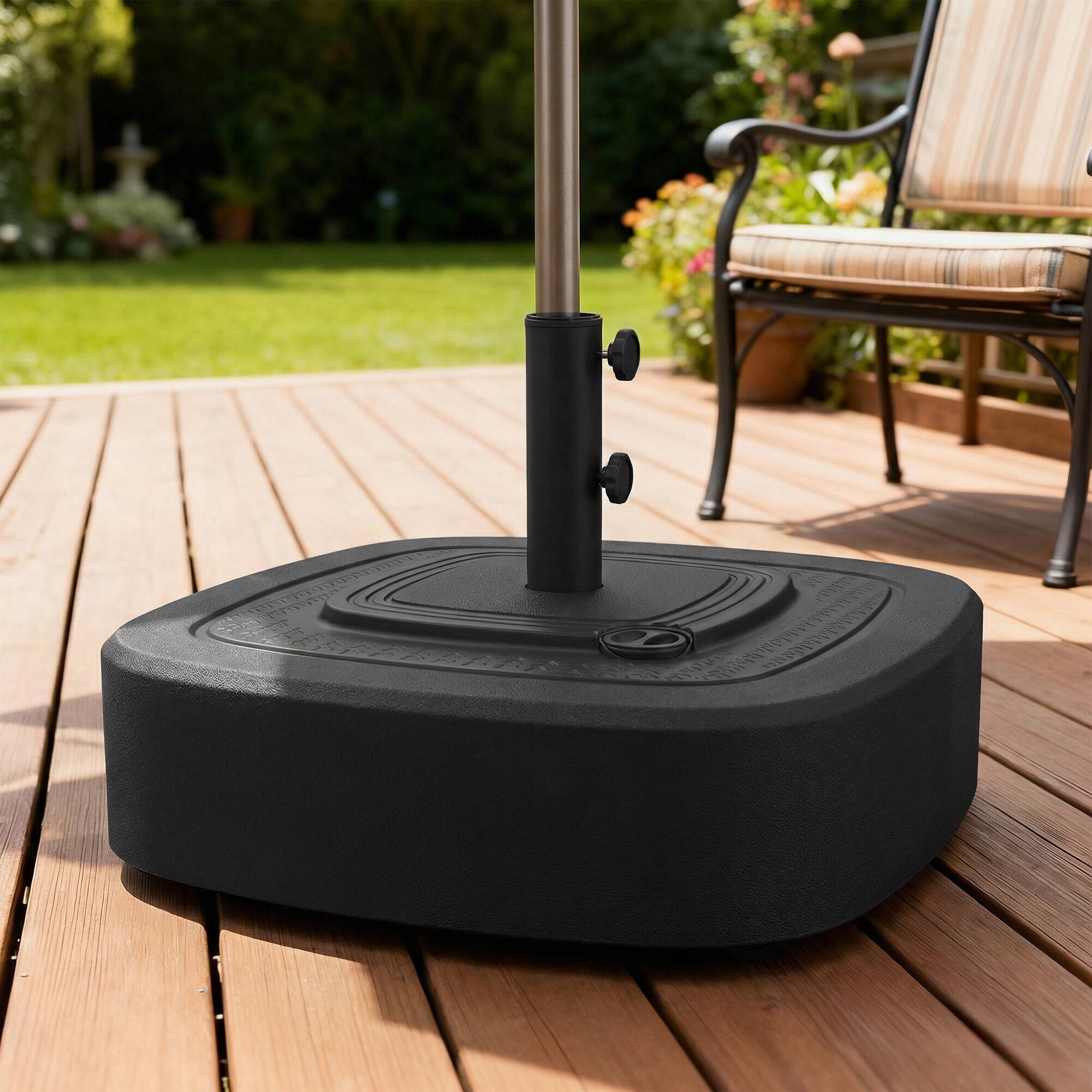 Alt View 1. Outsunny - Patio Umbrella Base with Wheels, Outdoor Umbrella Stand Holder for 1.5"/1.9" Poles for Lawn, Poolside, Black.