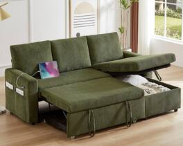 Dyonery - 81" Sleeper Sofa Bed with Pull Out Bed L Shaped Couch Sectional Sleeper Sofa Green - Green