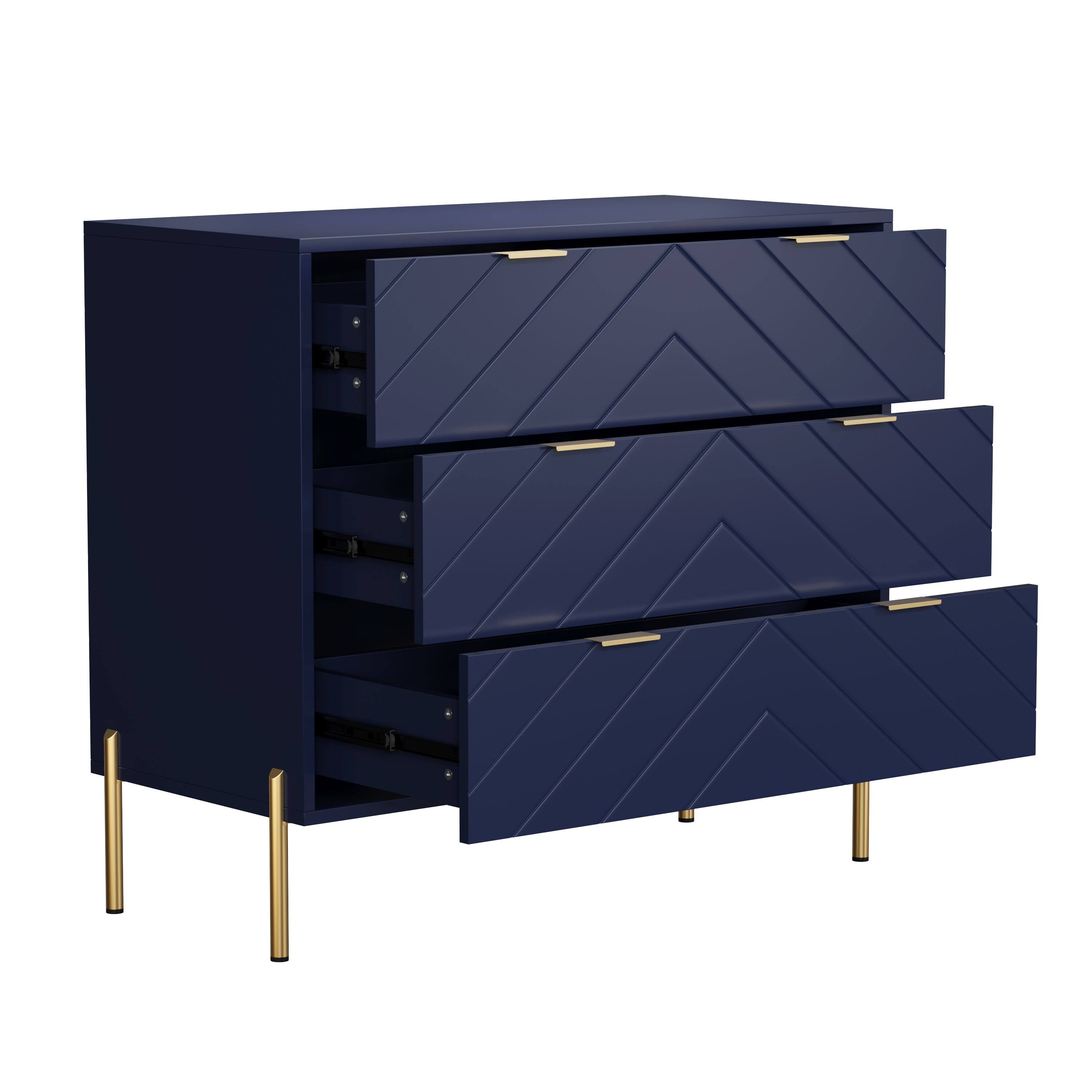 Alt View 2. Boyel Living - Modern 3 Drawer Dresser Chest with Gold Metal Legs - Blue.