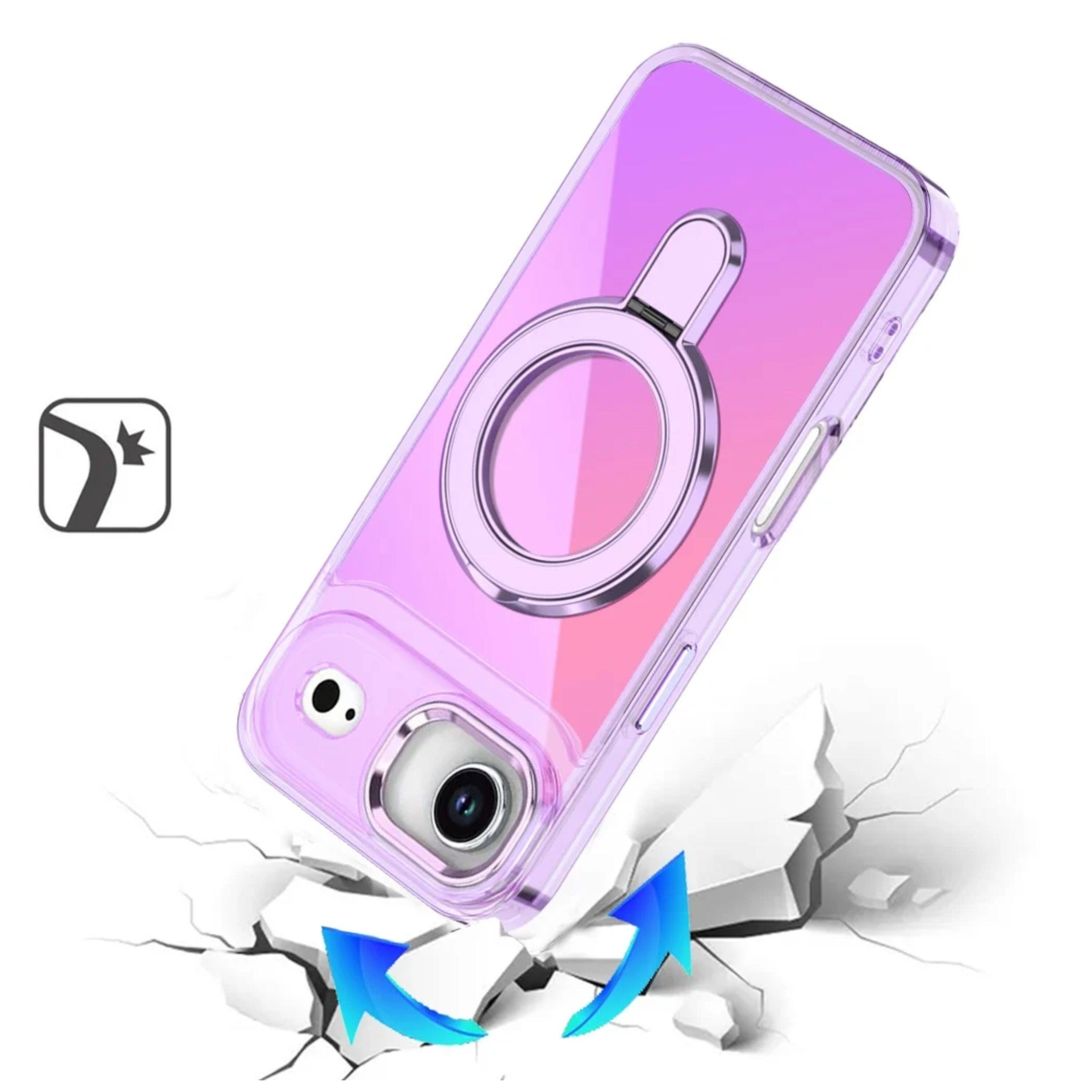 Angle. Kitcheniva - Radiant Chrome Magnetic Circle Stand Phone Case With Tempered Glass For iPhone Air Light Purple - Light Purple.