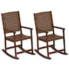 Front. Gymax - Gymax 2PCS Rocking Chair w/PU Seat & Rubber Wood Frame Safe & Smooth Rocking Motion - Brown.