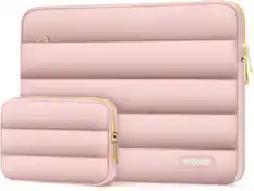 Front. mosiso - Puffy Laptop Sleeve 17-17.3 inch for Dell XPS/HP Pavilion/Ideapad/Acer/Alienware/HP Omen Notebook - Pink.