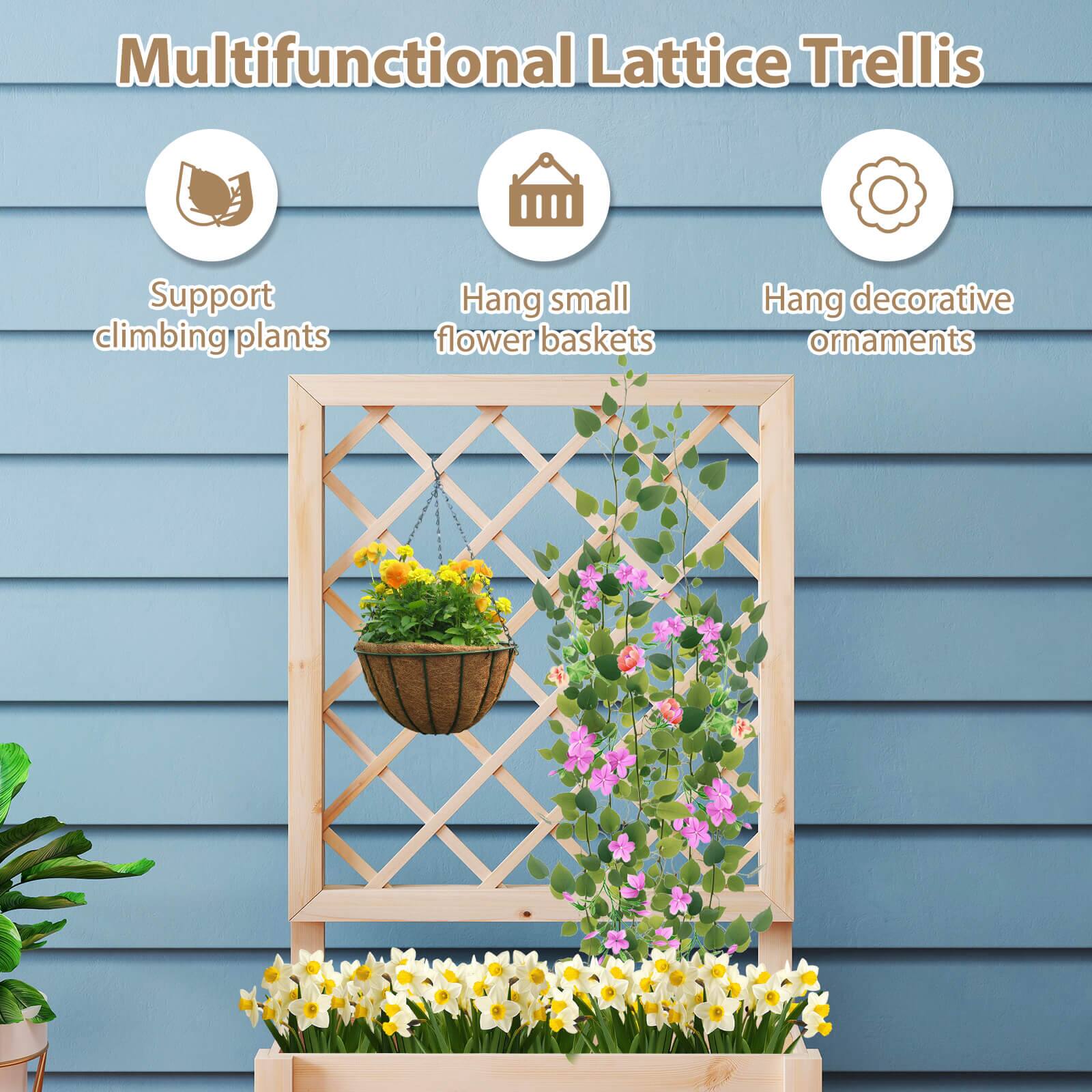 Multifunctional Lattice Trellis

- Support climbing plants
- Hang small flower baskets
- Hang decorative ornaments