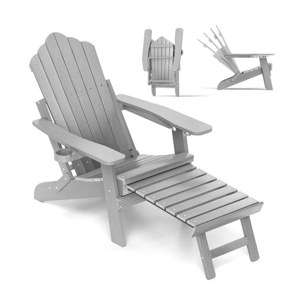Alt View 6. Kadyn - Lounge Chair Outdoor, Patio Lounge Chair,All-Weather HIPS Patio Adirondack Lounge Chair with Retractable Footrest-Gray - Gray.