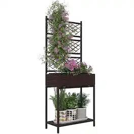 Outsunny - Wicker Planter with Trellis for Climbing Plants - Brown
