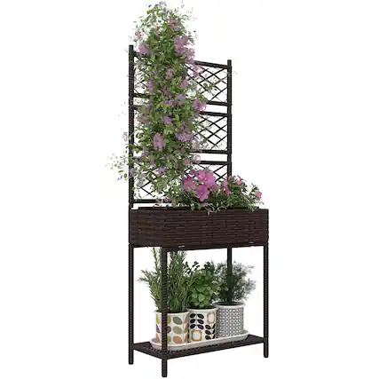 Front. Outsunny - Wicker Planter with Trellis for Climbing Plants - Brown.