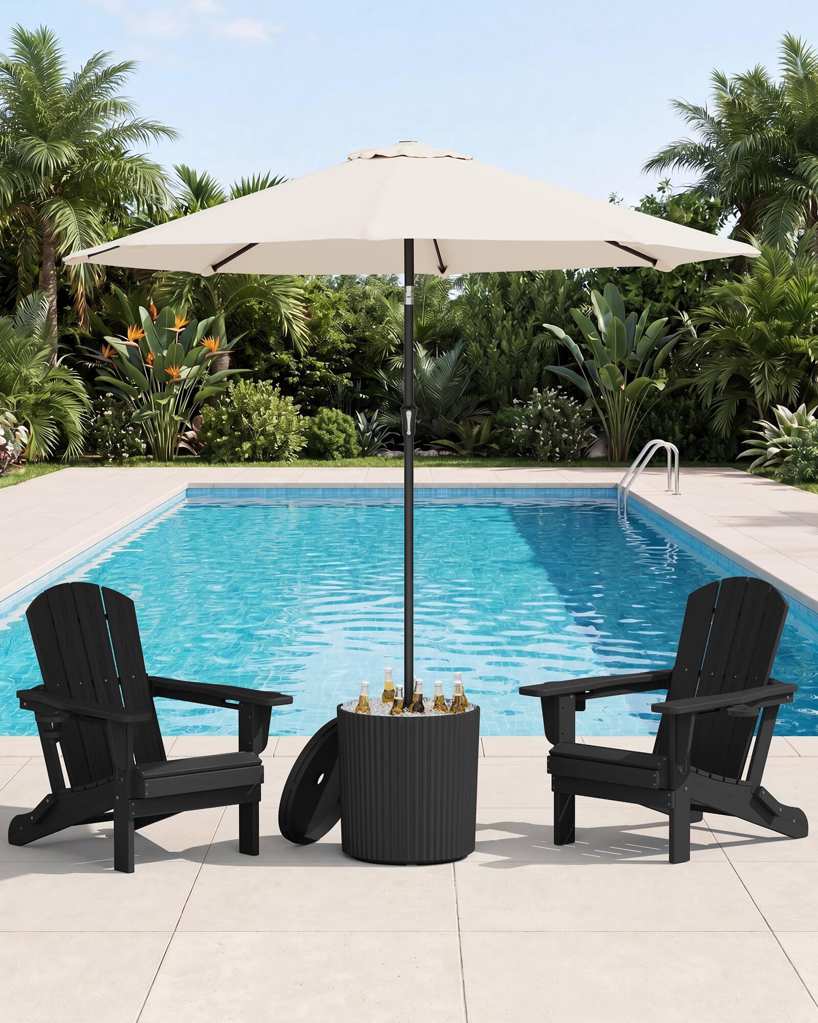 Alt View 2. SERWALL - SERWALL Outdoor Round Umbrella Side Table,3-in-1 Multi-Functional Use,Black - Black.