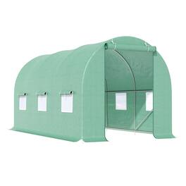Outsunny - 15' x 6' x 7' Walk-in Tunnel Greenhouse, Garden Green House with Roll-Up Door and Windows, Plant Growing House