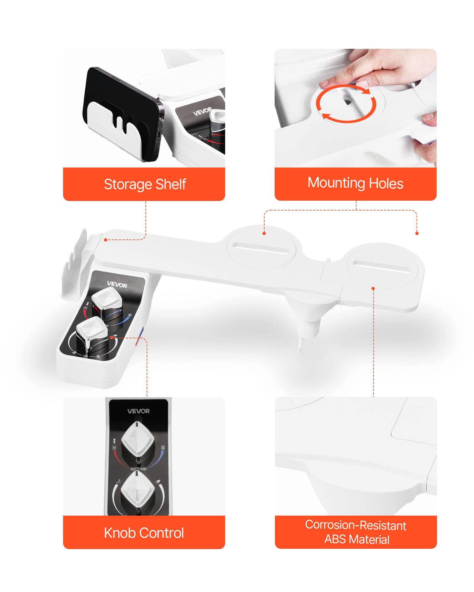 VEVOR Storage Shelf, VEVOR Mounting Holes, VEVOR Knob Control, Corrosion-Resistant ABS Material