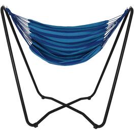 Sunnydaze - Cotton Hammock Chair with Space Saving Steel Stand - Beach Oasis