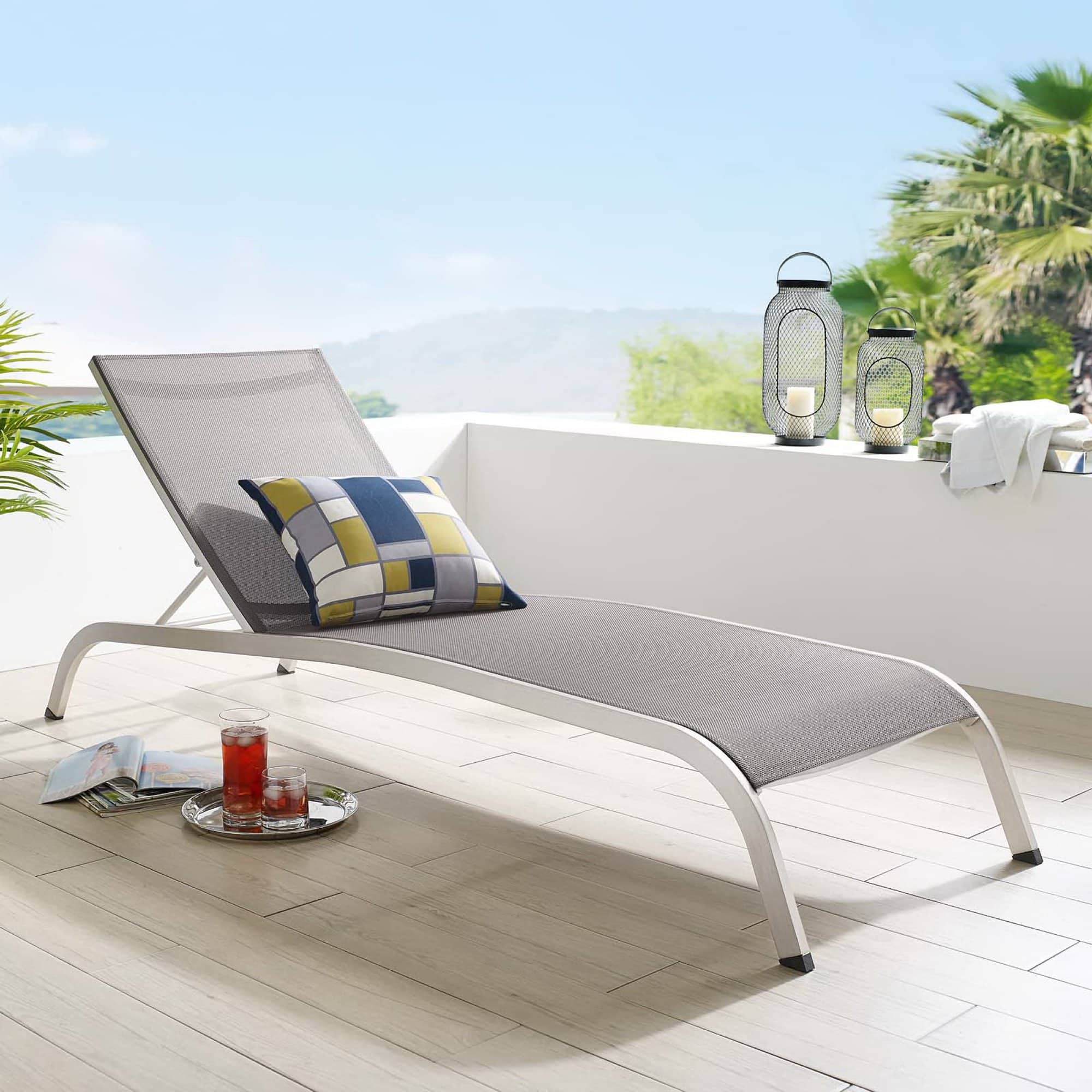 Savannah Mesh Chaise Outdoor Patio Aluminum Lounge Chair by Modway - Gray