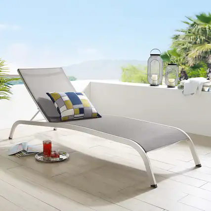 Front. Modway - Savannah Mesh Chaise Outdoor Patio Aluminum Lounge Chair by Modway - Gray.
