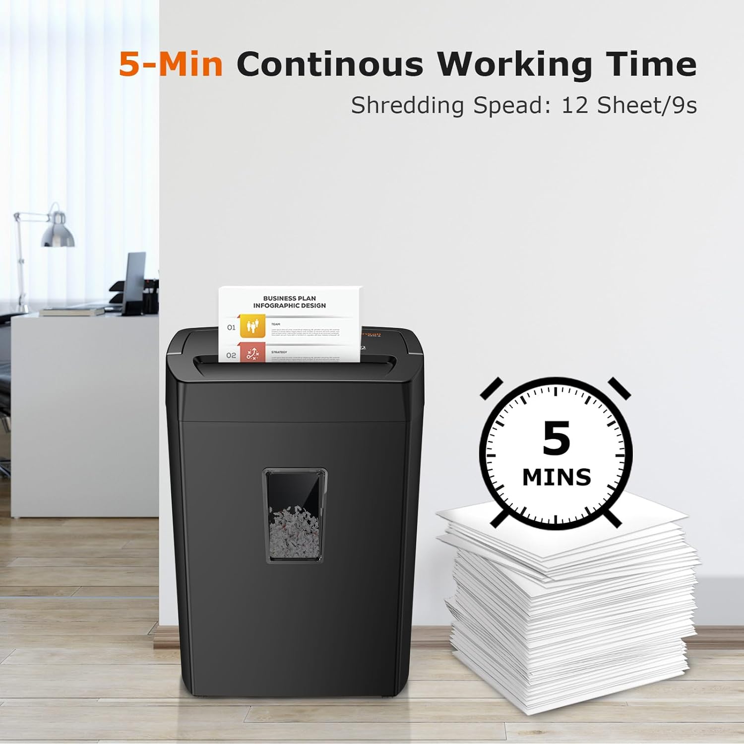 5-Min Continuous Working Time  
Shredding Speed: 12 Sheet/9s  

BUSINESS PLAN INFOGRAPHIC DESIGN  
01  
02  

5 MINS