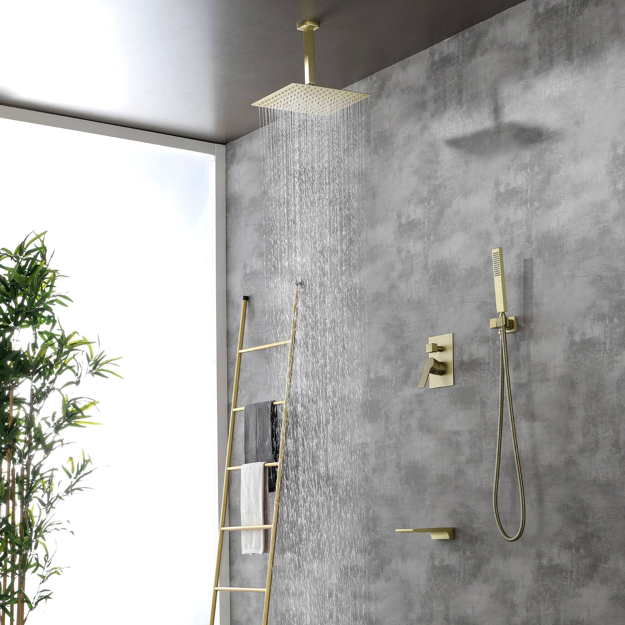 Alt View 4. Boyel Living - Ceiling Mount Single-Handle 1-Spray Tub and Shower Faucet with 12 in. Fixed shower head in Brushed Gold (Valve Included) - Brushed Gold.