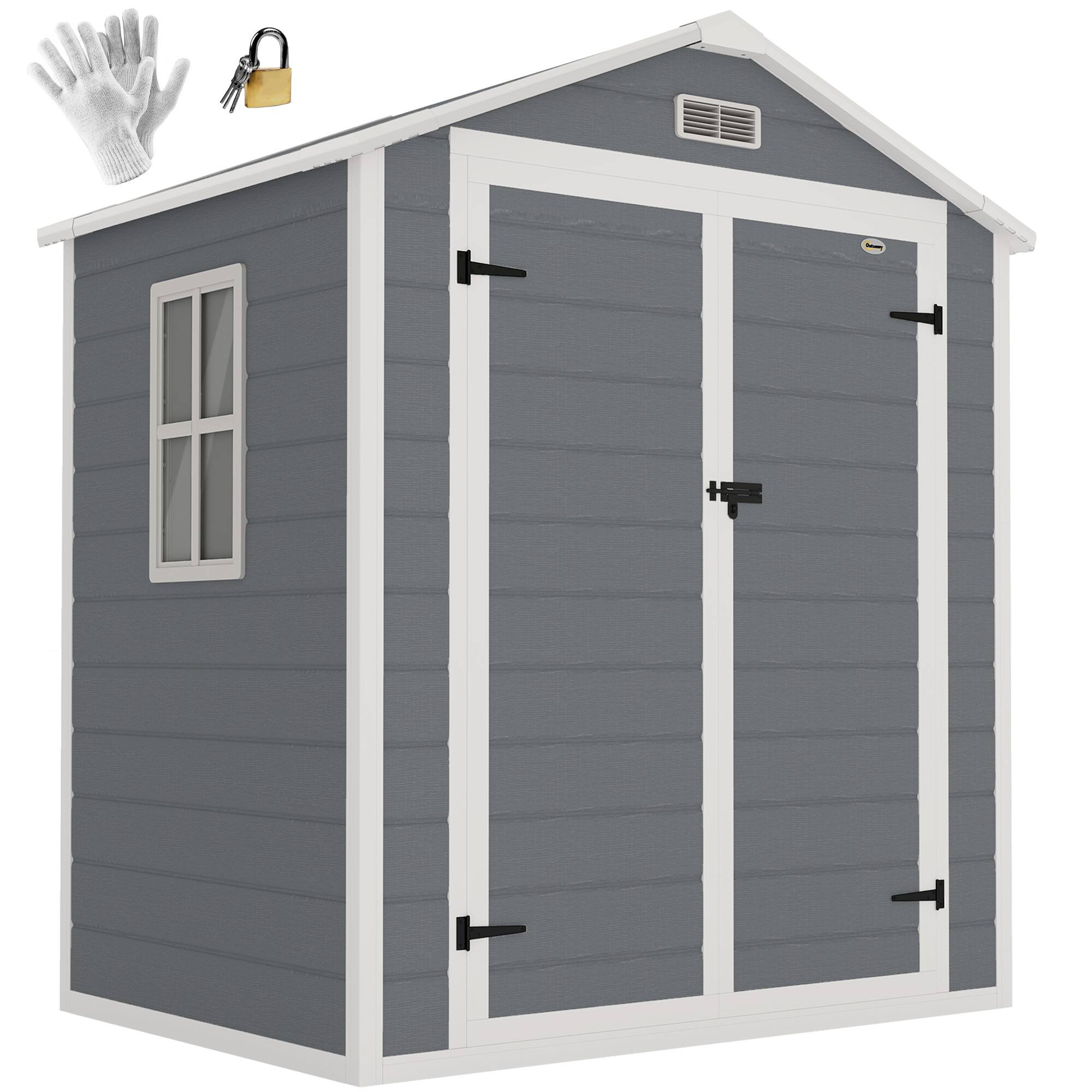 Outsunny - Outdoor Storage Shed, 6' x 4.5' Garden Shed with Double Lockable Doors, Vent and Window - Gray