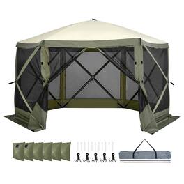 VEVOR - Pop Up Gazebo Tent, Pop-Up Screen Tent 6 Sided Canopy Sun Shelter with 6 Removable Privacy Wind Cloths & Mesh Windows - Green