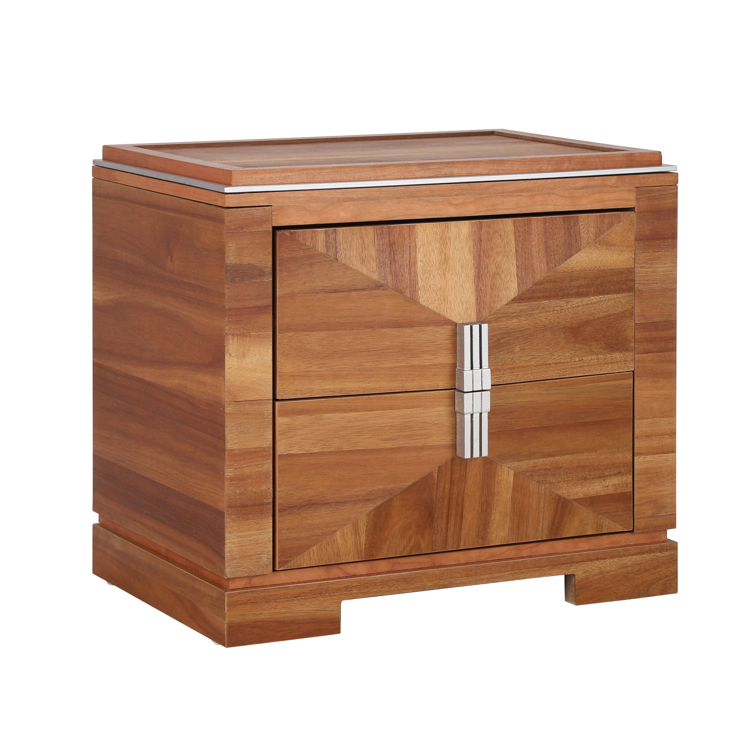 Angle. Whisen - 2-Drawer Nightstand,Bedside Table with Diamond Pattern and Heavy-Duty Base - Light Brown.