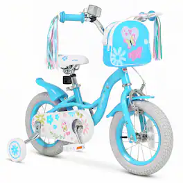 Costway - 12" Girls Bike with Front Bag Streamers Children Training Bicycle for 3-4 Years Old - Blue