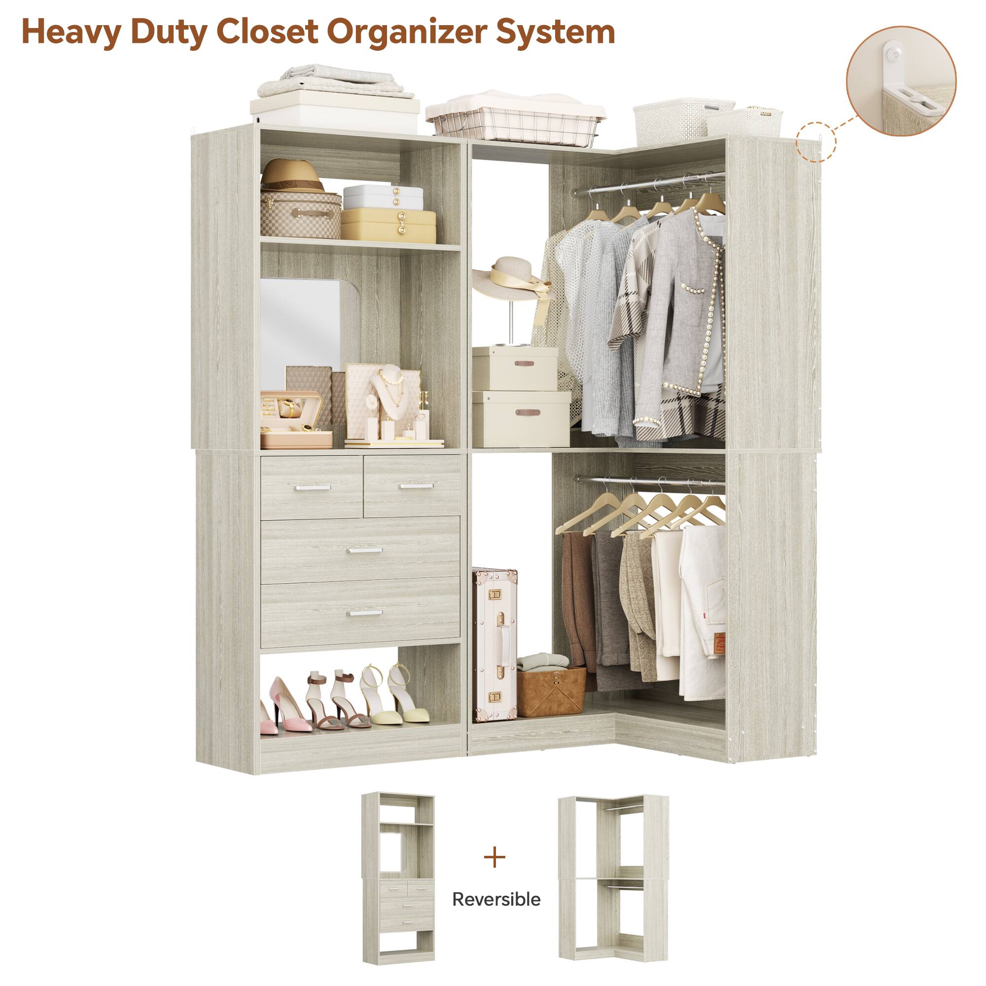 Heavy Duty Closet Organizer System + Reversible
