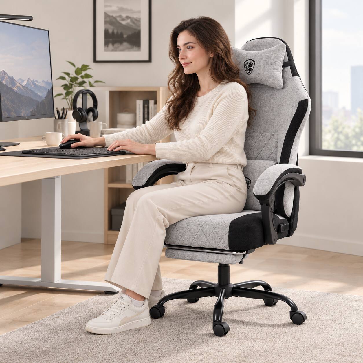 Alt View 4. Dowinx - Upgraded ergonomic gaming chair, widened & heightened, lumbar support, reclines, footrest—must-have for work & leisure. - Light Gray.