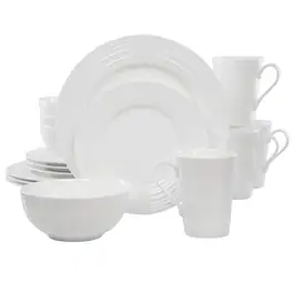 Gibson - Elite Pascale 16 Piece Embossed Bone China Dinnerware Set - White