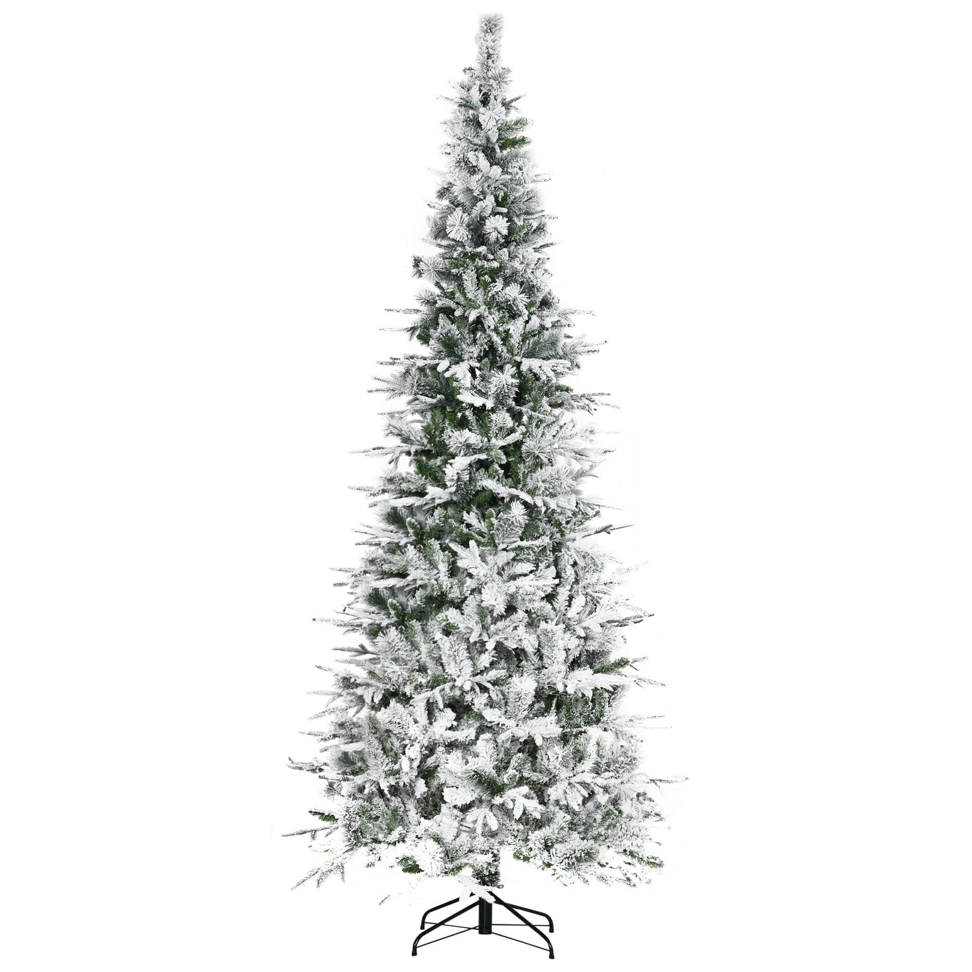 BreeBe - 9 ft Unlit Snow Flocked Pine Artificial Christmas Tree with Realistic Branches and 1159 Tips - Green