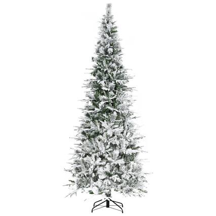 Front. BreeBe - 9 ft Unlit Snow Flocked Pine Artificial Christmas Tree with Realistic Branches and 1159 Tips - Green.