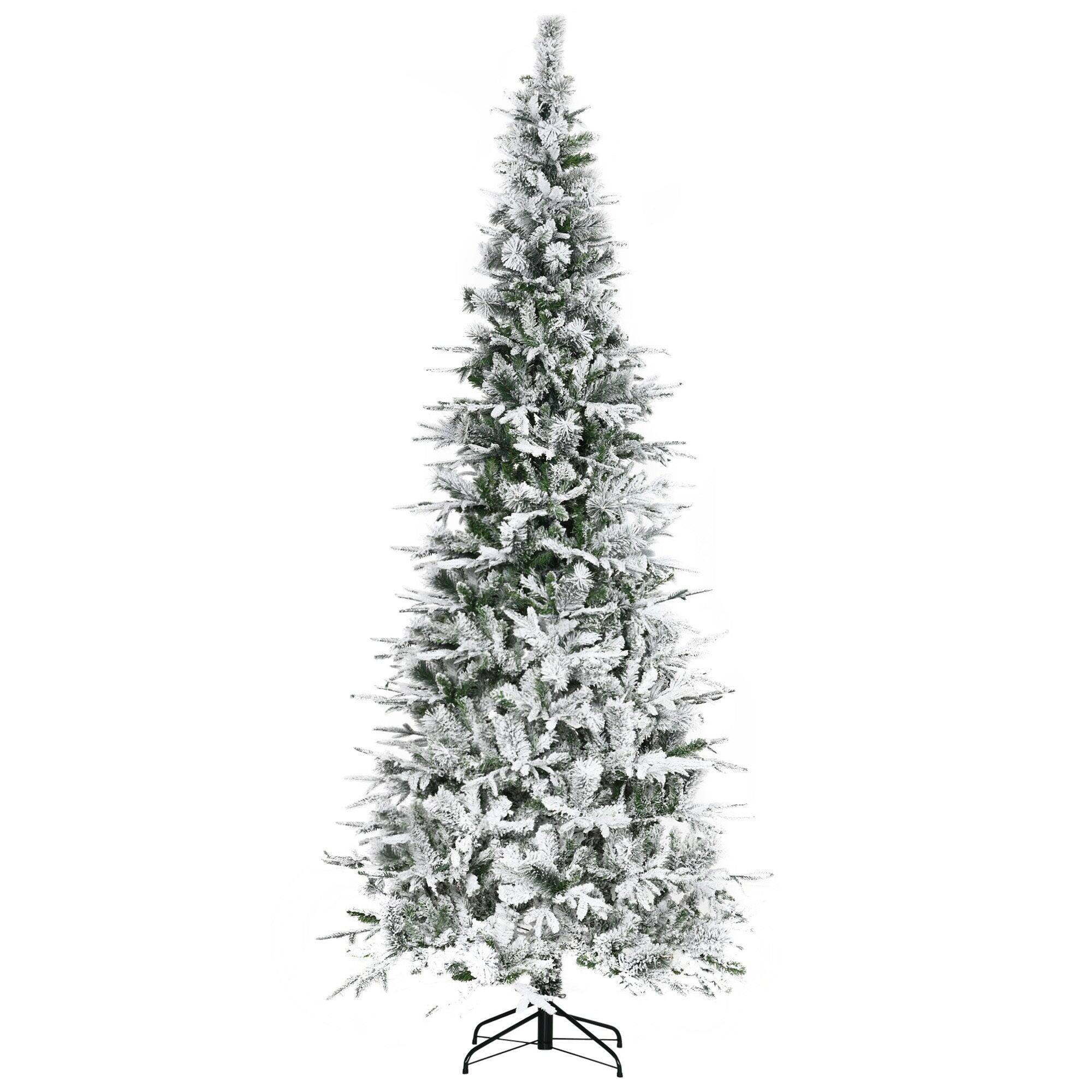 Front. BreeBe - 9 ft Unlit Snow Flocked Pine Artificial Christmas Tree with Realistic Branches and 1159 Tips - Green.