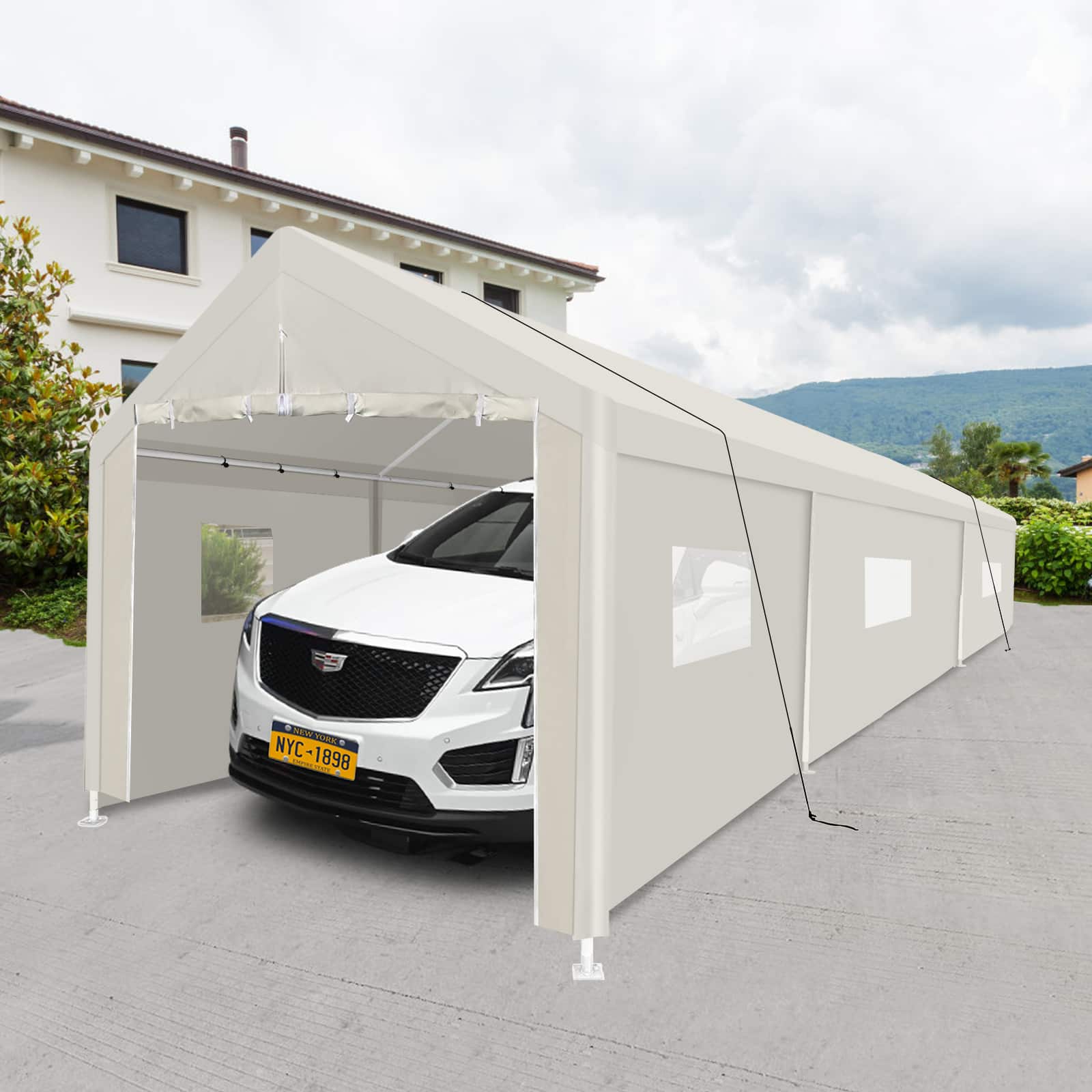 Mondawe - 10×30 Heavy Duty Portable Carport Garage Tent for Outdoor Storage Shelter with window - White