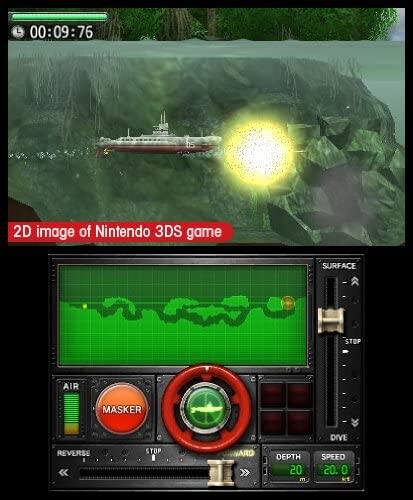 00:09:76 05 2D image of Nintendo 3DS game SURFACE ACE - STOP AIR MASKER DIVE REVERSE < STOP ARD DEPTH 20 E SPEED 20.0 0 kt