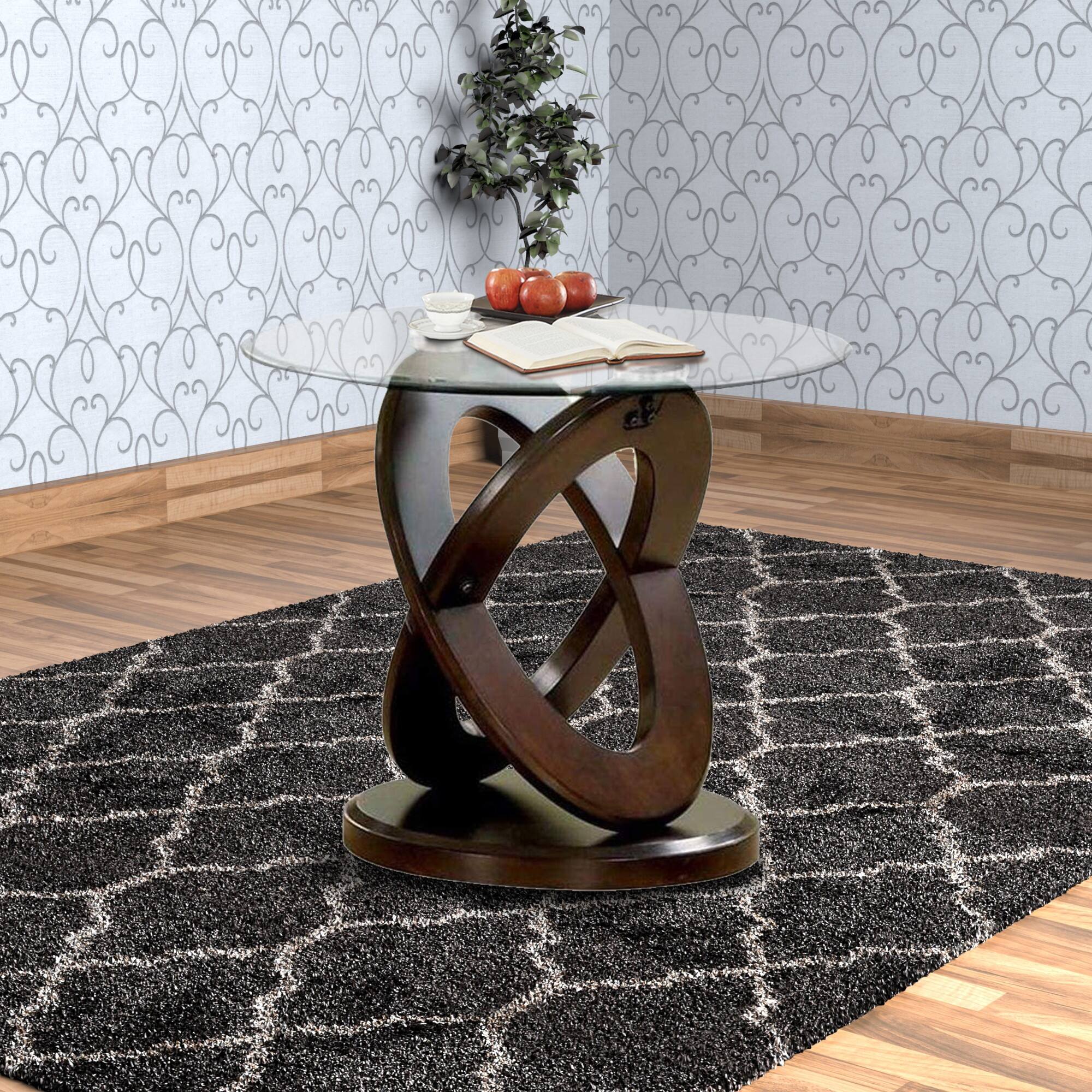 Alt View 5. Manhattan Lane - Cross Oval Base End Table with Round Glass Top - Brown and Clear.