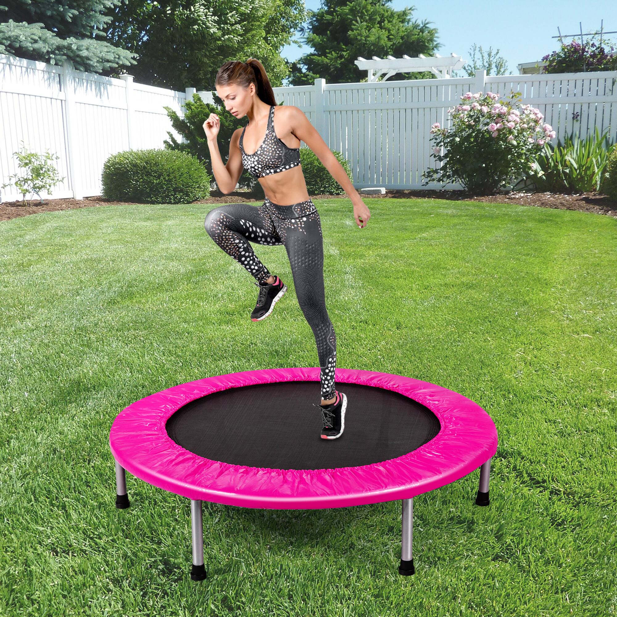 Alt View 3. Gymax - Gymax 38'' Folding Mini Trampoline Fitness Rebounder w/ Safety Pad Pink - Pink.