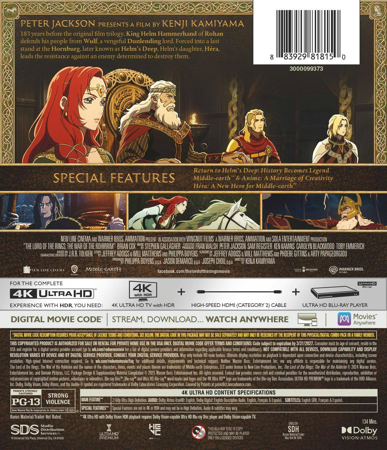 Back. Lord Of The Rings, The: The War Of The Rohirrim (4K Ultra HD) [UHD].