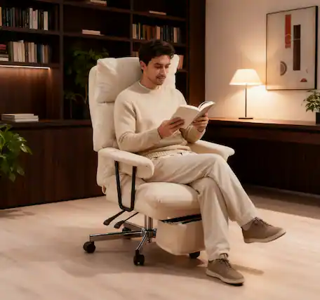 Front. TinyHomie - Cream White Overstuffed Office Chair with Lumbar Support - brown.