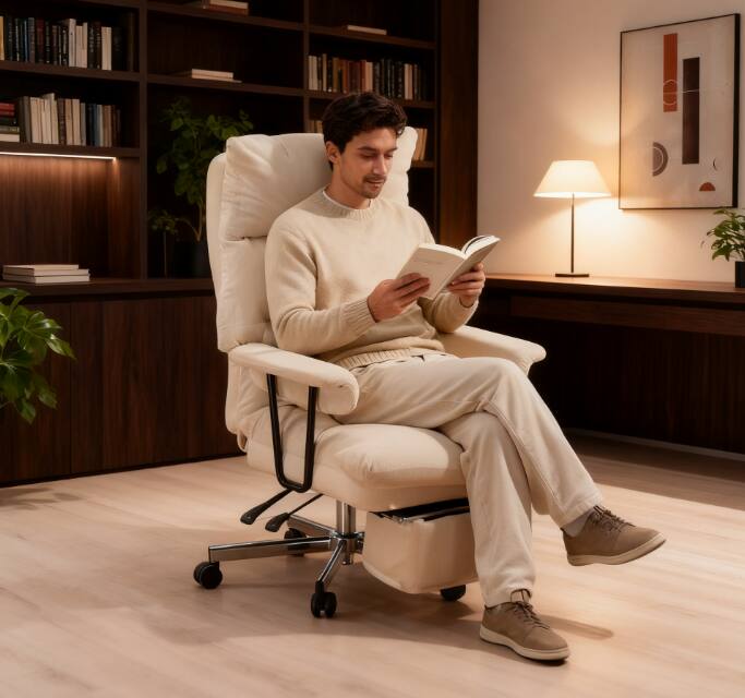 Front. TinyHomie - Cream White Overstuffed Office Chair with Lumbar Support - brown.