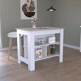Loheer - Modern Rectangular Kitchen Island with Antibacterial Top - Light Gray and White
