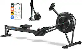 MERACH - NovaRow R50 Air Rowing Machine, Air Resistance & Magnetic, Ergonomic Seat, 350LBS, Performance Monitor - Black