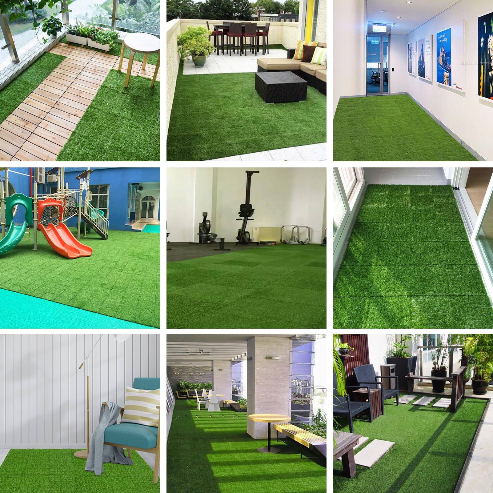 Alt View 5. APRILSOUL - 54PCS 12x12in Interlocking Artificial Grass Tiles Indoor Outdoor Turf Flooring - Green.