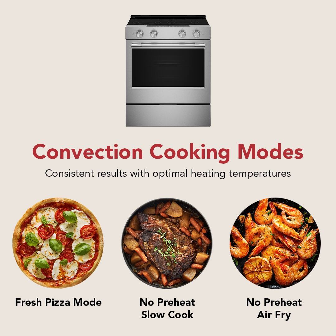 Convection Cooking Modes  
Consistent results with optimal heating temperatures  

Fresh Pizza Mode  
No Preheat Slow Cook  
No Preheat Air Fry
