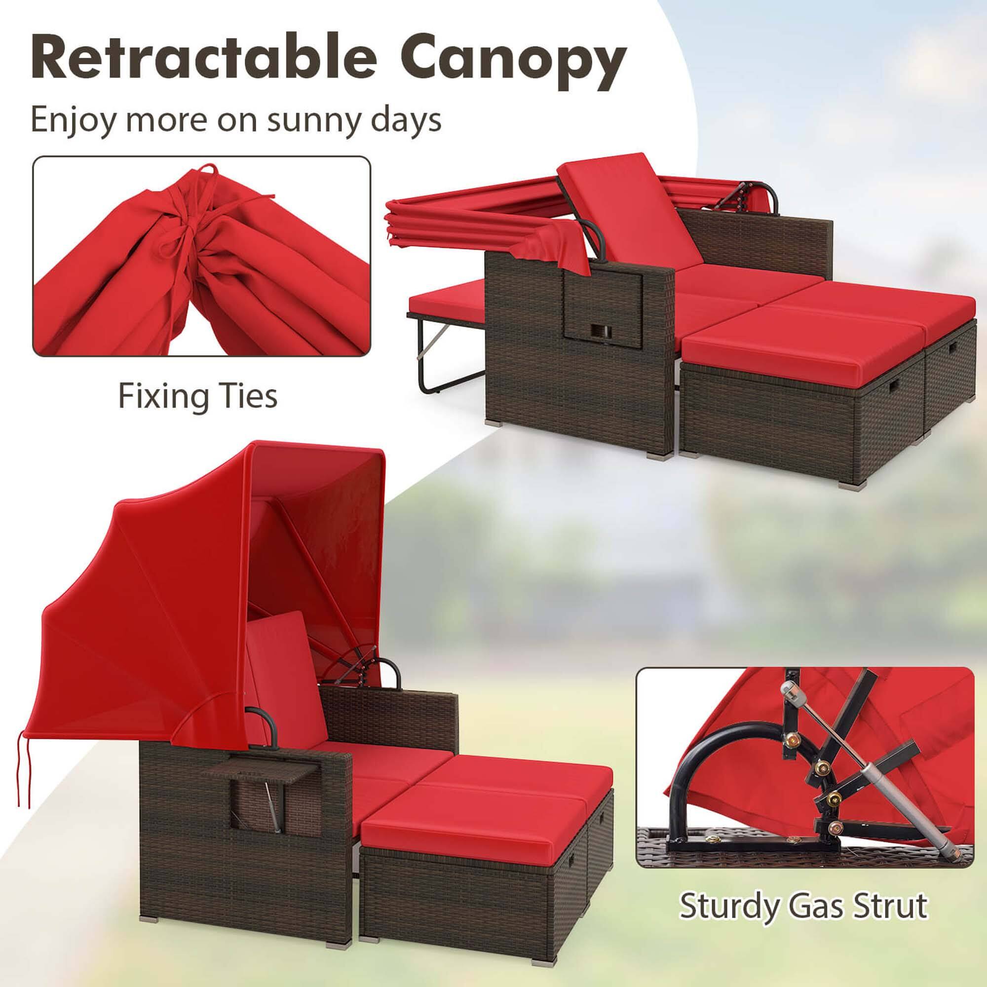 Retractable Canopy: Enjoy more on sunny days. Fixing Ties. Sturdy Gas Strut.